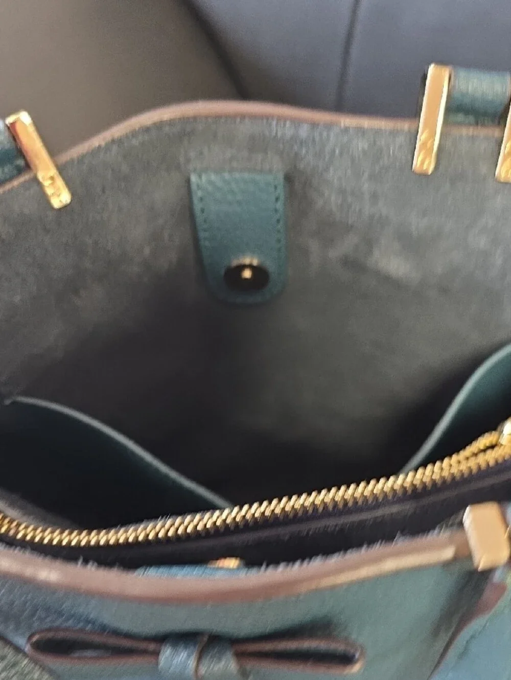 kate spade teal pebbled leather Pershing ST satchel with bow and crossbody strap
